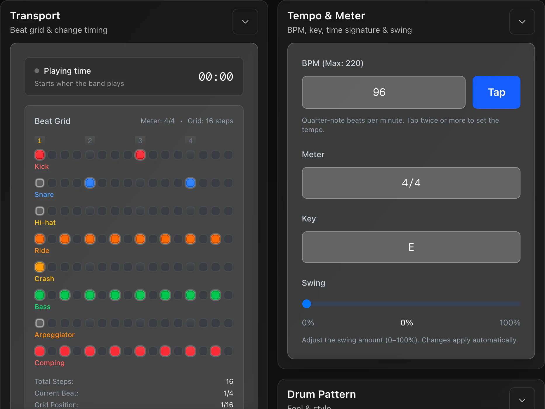 Groove and timing controls